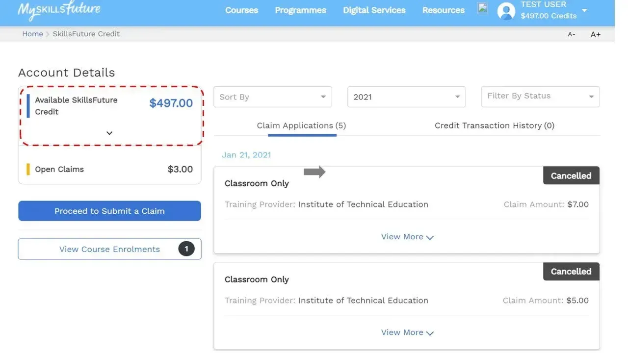 Image 2. the Skills Future Credit Balance